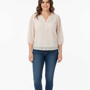 Talbots Top Women’s Beige Size Large 3/4 Sleeves Liner Geometric Pattern